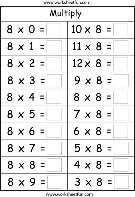 Multiplication Basic Facts – 2, 3, 4, 5, 6, 7, 8 & 9 Times Tables – Eight Worksheets / Worksheets Math Facts Practice Multiplication, Free Printable Multiplication Worksheets, Basic Math Worksheets, Multiplication Practice Worksheets, Learning Multiplication Facts, Free Multiplication Worksheets, Times Tables Worksheets, Printable Multiplication Worksheets, Multiplication Facts Worksheets