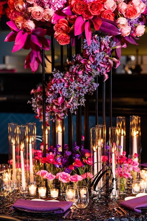 A Bold Bridal Shoot Full Of Drama And Details GALORE Modern Flower Centerpieces, Hotel Flower Arrangements, Paris Proposal, Tablescape Design, Floral Palette, Upscale Wedding, Orange Palette, Square Columns, Modern Flowers