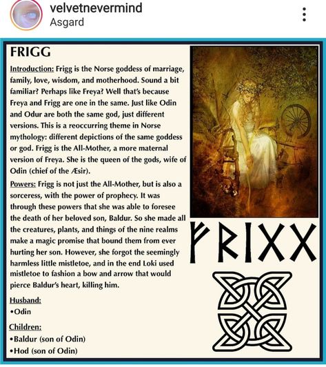 Norse Pagan Gods And Goddesses, Pagan Gods And Goddesses, Frigga Goddess, Seidr Magic, Norse Goddess Frigg, Goddess Frigg, Norse Magic, North Mythology, Viking Facts