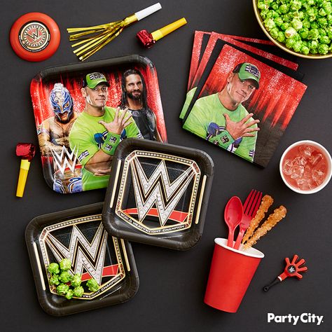 Wwe Party Favors, Wwe Party Decorations, Wwe Birthday Party Ideas Decoration, Wwe Party Ideas, Wrestlemania Party, Wwe Decorations, Wwe Birthday Cakes, Wwe Birthday Party Ideas, Wwe Cake