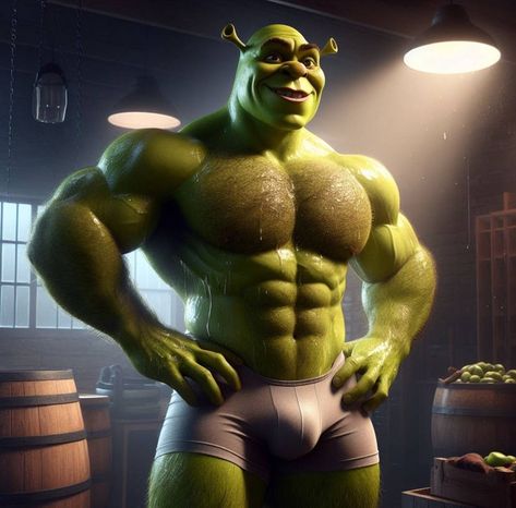 Hot Shrek Fan Art, Shrek Hot Daddy, Hot Shrek, Hear Me Out Cake Characters Funny, Weird Shrek Photos, Shrugging Meme Funny, Human Body Photography, Meme Shrek, Shrek Funny Memes