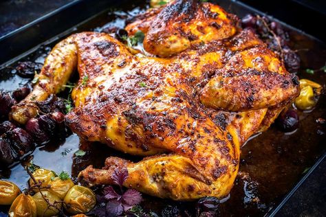 Flatten Chicken Recipes, Flat Chicken Whole, Half Chicken Recipes Baked, Flattened Chicken Recipes, Challenging Recipes, Anniversary Brunch, Peruvian Chicken Recipe, French Chicken Recipes, Whole Roast Chicken Recipe