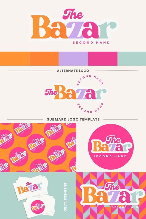 colorful Logo Canva Template, clothing logo, Pink Logo template, Fun Colorful Logo Design designspiration #designoffice #designstyle🍇 Colorful Typography Design, Logo Styles Ideas, Phone Logo Design, Clothes Brand Logo, Pink Small Business, Bold Branding Design, Vibrant Branding, Clothing Branding Design, Designer Identity