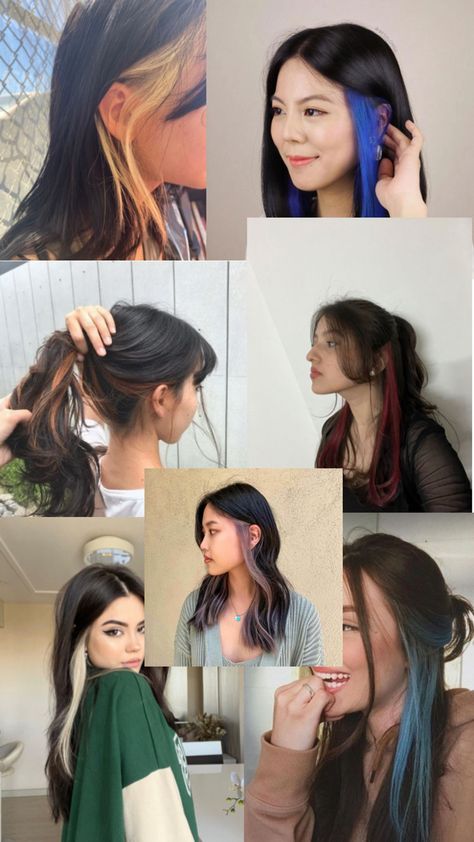 Earloop hair highlights, peekaboo hair highlights, coloured hair inspiration Peekaboo Hair Highlights, Highlights Peekaboo, Peekaboo Highlights, Peekaboo Hair, Coloured Hair, Hair Highlights, Hair Inspo, Hair Inspiration, Long Hair