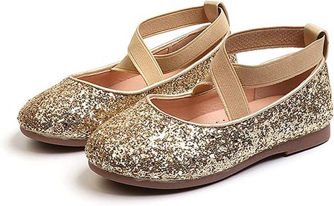 Amazon.com | YIBLBOX Girl's Glitter Ballet Flats Ballerina Mary Jane Princess Wedding Dress Shoes | Flats Girls Glitter Shoes, Gold Flower Girl, Girls Ballet Flats, Glitter Ballet Flats, Dress Up Shoes, Zapatos Mary Jane, Flower Girl Shoes, Sparkle Shoes, Princess Shoes