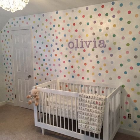 Customer photo sorbet 2" dot fabric wall decals Rainbow Bedroom, Polka Dot Wall Decals, Polka Dot Walls, Confetti Dots, Fabric Wall Decals, Polka Dot Fabric, Dotted Fabric, Eco Friendly Fabric, Fabric Wall