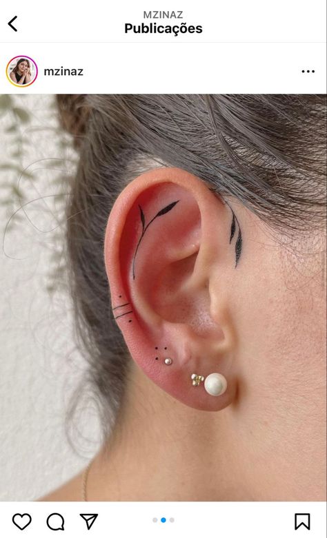 Behind Ear Fine Line Tattoo, Libra Ear Tattoo, Upper Ear Tattoo, Fine Line Back Of Neck Tattoo, Ear Fine Line Tattoo, Fine Line Ear Tattoos, Minimalist Ear Tattoo, Ear Line Tattoo, Hearing Aid Tattoo