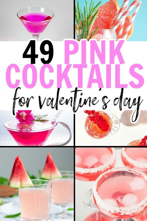 Pink cocktails for Valentine's Day. If you love alcoholic pink drinks then you will love these 42 pink drink recipes including pin gin cocktails, pink cocktails with vodka" Pink Colada Cocktail, Pink Panther Drink Cocktails, Pink Tropical Cocktails, Truly Vodka Cocktails, Pink Color Cocktails, Pink Cotton Candy Cocktail, Hot Pink Alcoholic Drinks, Pink Colored Cocktails, Pink Shots Recipe