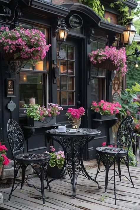 Outdoor Seats, Cafe Exterior, Front Door Lighting, Bakery Design Interior, Outdoor Bistro, Small Balcony Design, Cafe Shop Design, Outdoor Bistro Set, Garden Cafe