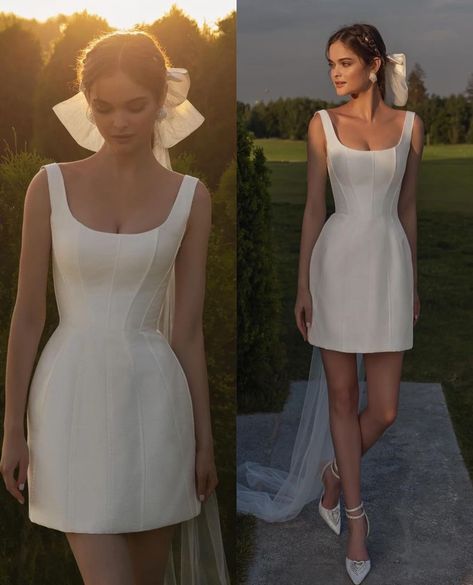 Courthouse Wedding Dress Short, Short Bride Dresses, Civil Dress, Simple Mini Dress, Engagement Party Outfit, Courthouse Wedding Dress, Bridal Wardrobe, Attractive Dresses, Timeless Wedding Dress