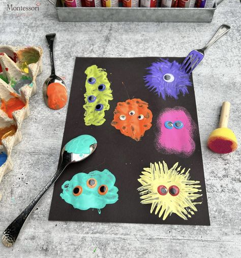 Sponge Painting Ideas For Kids, Sponge Art Painting, Halloween Kita, Adapted Art, Sponge Art, Monster Painting, Stroller Strides, Monster Activities, Neon Crafts