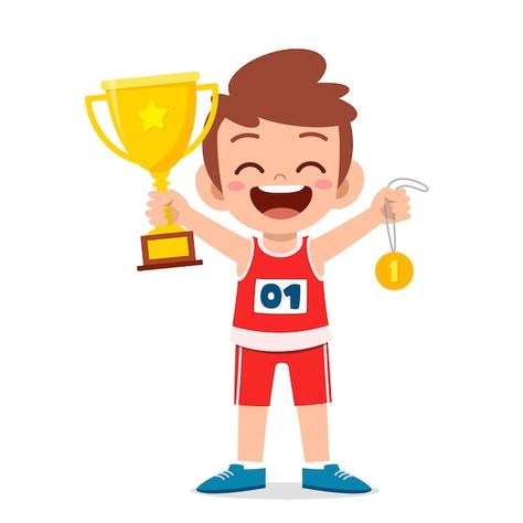 Happy cute little boy holding gold medal... | Premium Vector #Freepik #vector #champ #champion #holding-trophy #golden-cup Kids Olympics, Childhood Memories Quotes, Drawing Ideas List, Game Illustration, Sports Day, Games Images, Hand Art Drawing, Gold Medal, Arts And Crafts For Kids