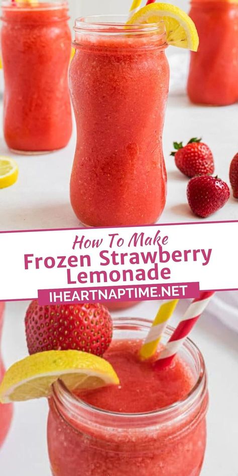 Frozen Strawberry Lemonade Recipe, Lemonade Strawberry, Frozen Strawberry Lemonade, Lemonade Smoothie, Strawberry Lemonade Recipe, Frozen Strawberry, Strawberry Acai, Drink Recipes Nonalcoholic, Lemon Drink