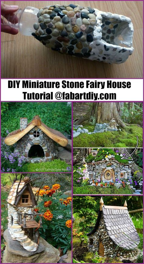 DIY Miniature Stone Fairy House Tutorials Fairy House Tutorial, Stone Fairy House, House Tutorial, Fairy Tree Houses, Fairy House Diy, Fairy Garden Crafts, Fairy Garden Designs, Faeries Gardens, Fairy Crafts