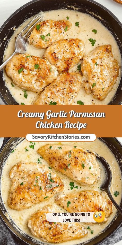 Creamy Garlic Parmesan Chicken, Quick Chicken Breast Recipes, Nutritious Dinner, Chicke Recipes, Savory Recipe, Creamy Garlic Chicken, Easy Chicken Breast, Garlic Chicken Recipes, Chicken Breast Recipes Easy