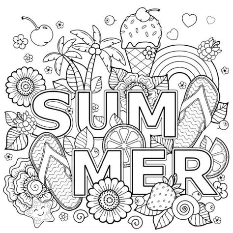 Happy Summer Holidays, Summer Coloring Sheets, Free Kids Coloring Pages, Summer Coloring, Summer Coloring Pages, Doodle Coloring, Cute Coloring Pages, Holiday Colors, Summer Holidays