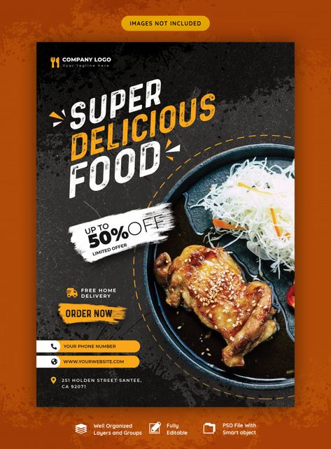 Food menu and restaurant flyer template | Premium Psd #Freepik #psd #banner #flyer #poster #food Food Promotion, Restaurant Poster, Food Flyer, Ayam Bakar, Restaurant Flyer, Food Banner, Food Menu Design, Flyer Design Inspiration, Food Advertising