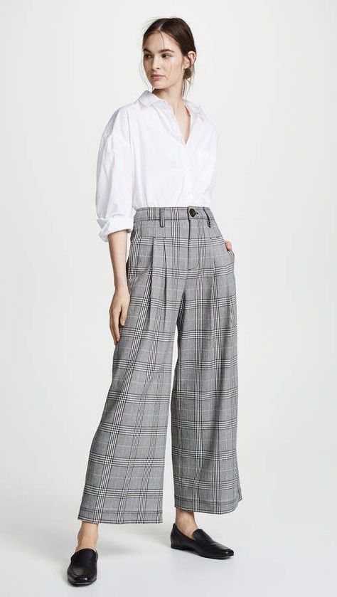 Madewell Checkered Wide Leg Pants Checkered Pants Outfit, Inverted Triangle Outfits, Plaid Pants Outfit, Madewell Plaid, Wide Leg Pants Outfit, Basic Pants, Wide Leg Pants Outfits, Checkered Pants, Plaid Trousers