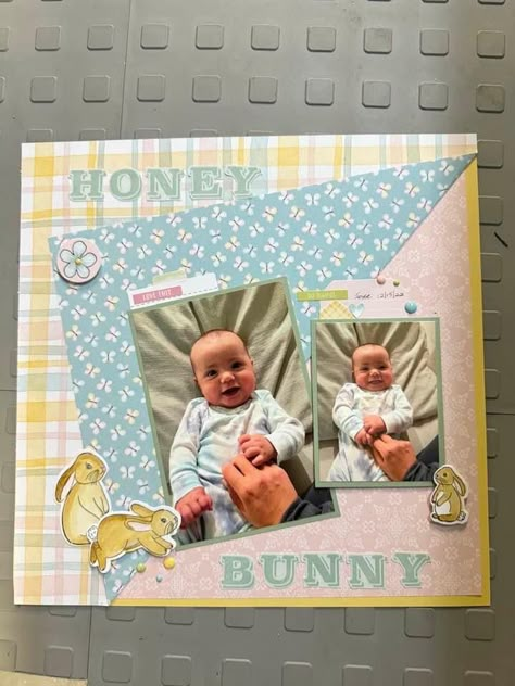 Ctmh Honey Bunny, Scrapbook Baby Book Ideas, Scrapbook Paper Projects, Baby Boy Scrapbook Layouts, Birthday Scrapbook Layouts, Easter Scrapbook, Scrapbook Bebe, Family Scrapbook Layouts, Scrapbook Planning