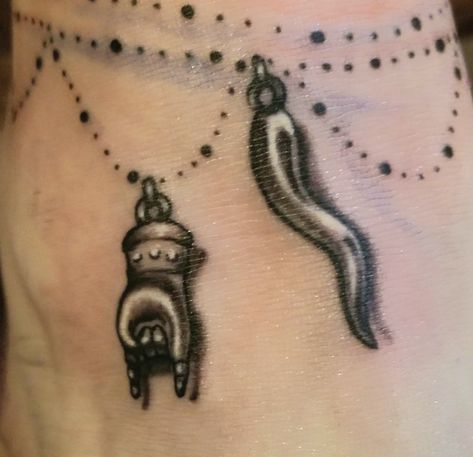 Mini tattoo by Jenna Arellano Italian Horn And Hand Tattoo, Irish Italian Tattoo, Malocchio Tattoo Italian, Italian Hand Tattoo, Italian Cornicello Tattoo, Cornetto Tattoo, Sicilian Tattoos For Women, Bracket Tattoos, Sicilian Tattoo