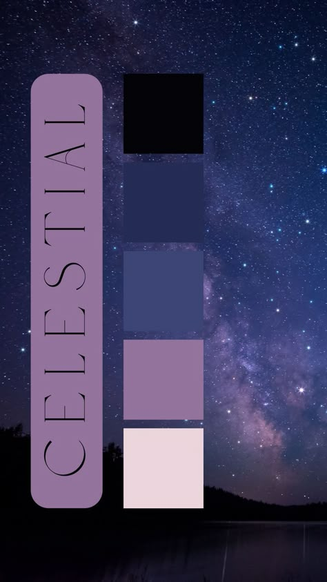 Purple Night Sky Color Palette, Psychic Color Palette, Celestial Wedding Color Schemes, Violet Color Palette Colour Schemes, Full Moon Color Palette, Celestial Paint Color, Starry Night Colour Palette, Tarot Card Color Palette, Celestial Color Scheme