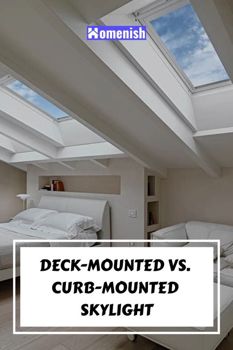 Skylights are suitable for rooms where the walls can’t have windows. However, installing a skylight can be a bit confusing. The reason is that there are two types of skylights. So, which one is better, a curb or deck-mounted skylight? Sky Light Ideas, Modern Skylights, Skylight Design, Sky Lights, Skylight Window, Stucco Homes, Cool Deck, Roofing Contractors, Flat Roof