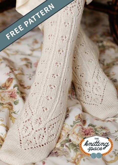 Create a pair of these dainty classic knitted lace crew-length socks that will add a shabby chic appeal to any of your daily spring outfits. These are also perfect for lounging indoors during a self-care day. | Discover over 4,000 free knitting patterns at theknittingspace.com #knitpatternsfree #handmadegifts #giftideas #springknittingpatterns #springknittingprojects #springknits Come Intrecciare, Lingerie Patterns, Sock Knitting Patterns, Minecraft Pixel Art, Knitting Magazine, Knitted Socks, Lace Socks, Sock Patterns, Beautiful Knitting