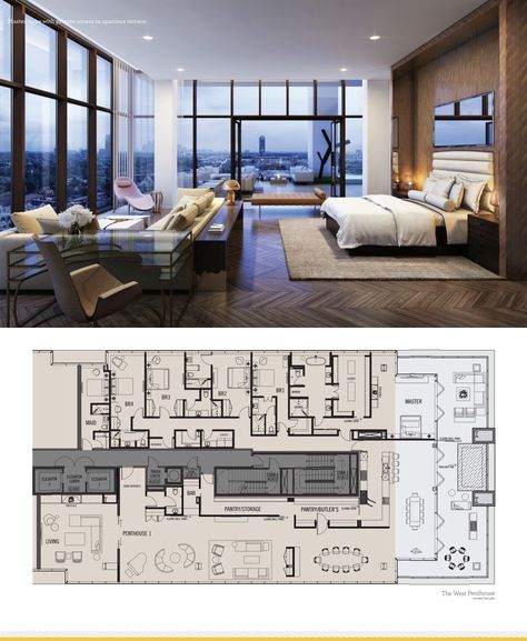 The River Oaks, Houston | The West Penthouse Penthouse Luxury Floor Plans, Penthouse Floor Plan Luxury, Luxury Penthouse Apartment Floor Plans, Penthouse Design Interiors, Penthouse Floorplan, Penthouse Apartment Design, Pent House Design, Penthouse Apartment Floor Plan, Penthouse Layout