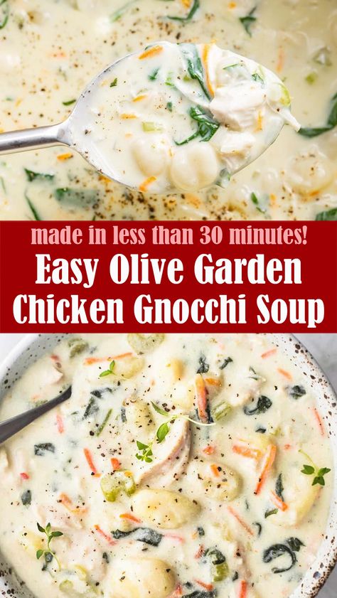 Easy Olive Garden Chicken Gnocchi Soup – Reserveamana Olive Garden Chicken Gnocchi Soup Recipe, Chicken Gnocchi Soup Recipe, Olive Garden Chicken Gnocchi, Gnocchi Recipes Soup, Olive Garden Chicken, Gnocchi Dishes, Chicken Gnocchi Soup Olive Garden, Chicken Gnocchi, Chicken Gnocchi Soup