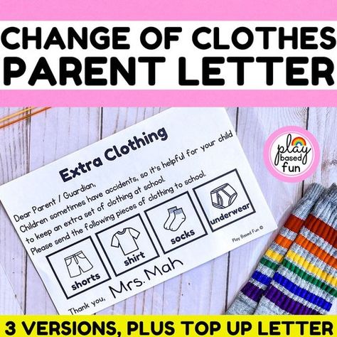 FREE CHANGE OF CLOTHES NOTE, LETTER TO PARENTS, LABEL FOR EXTRA CLOTHING BAG Extra Clothes Note Kindergarten, Extra Clothes Note Preschool, Change Of Clothes Note Preschool, Activities For Prek, Extra Clothes, Notes To Parents, Free Printable Letters, Task Boxes, Letter To Parents