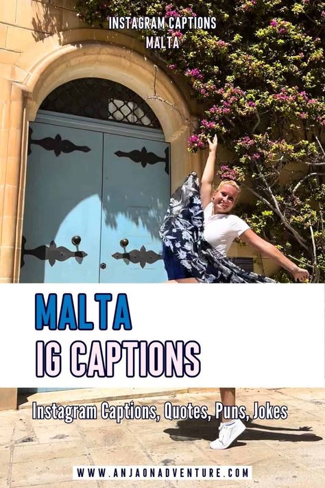 Visiting Malta? Check out the best Malta Instagram captions, Malta quotes and Malta puns. Anja On Adventure shares the ultimate collection of Instagram captions for Malta and Maltese sayings, suitable when visiting Gozo, UNESCO World Heritage Site Valletta, Rabat, Mdina or Game of Thrones sites. | Instagram caption | Malta travel | Malta caption | Mdina | Valletta #maltatravel #GOT #Europe #malta #instagramcaption #Mediterranean Malta Instagram Captions, Malta Quotes, Visiting Malta, Malta Holiday, Summer Instagram Captions, Travel Malta, Summer Captions, Malta Beaches, Beach Captions