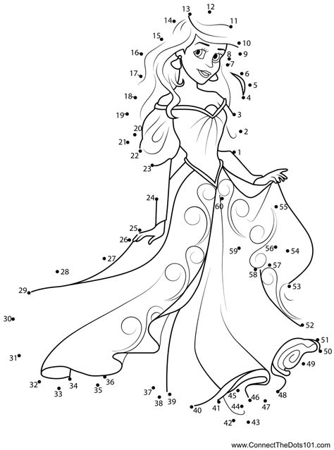 Ariel Beautiful Dress Dot to Dot Princess Activities For Kids, Princess Worksheets, Dress Coloring Pages, Princess Coloring Sheets, Princess Activities, Holiday Worksheets, Disney Princess Coloring Pages, All Disney Princesses, Free Coloring Sheets