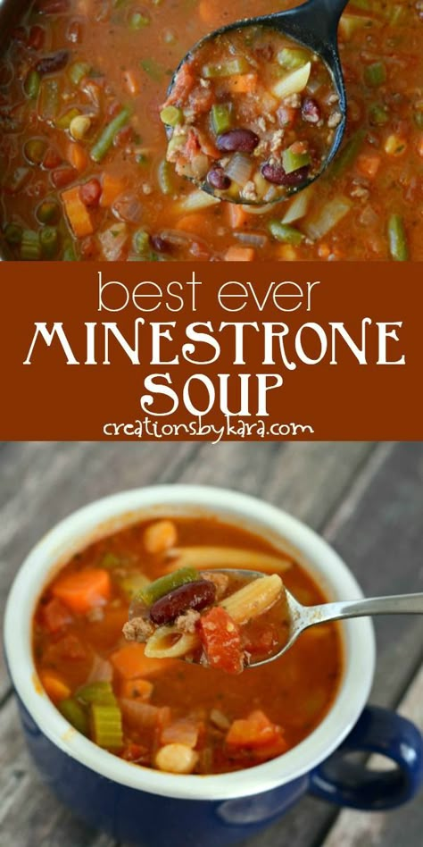 Minestrone Soup Beef, Easy Ministroni Soup, Ground Beef Minestrone Soup, Minestrone With Ground Beef, Ministroni Soup Recipe Easy, Beef Minestrone Soup Crockpot, Minestrone Soup With Ground Beef, Soup With Ground Beef And Pasta, Minestrone Soup Recipe With Ground Beef