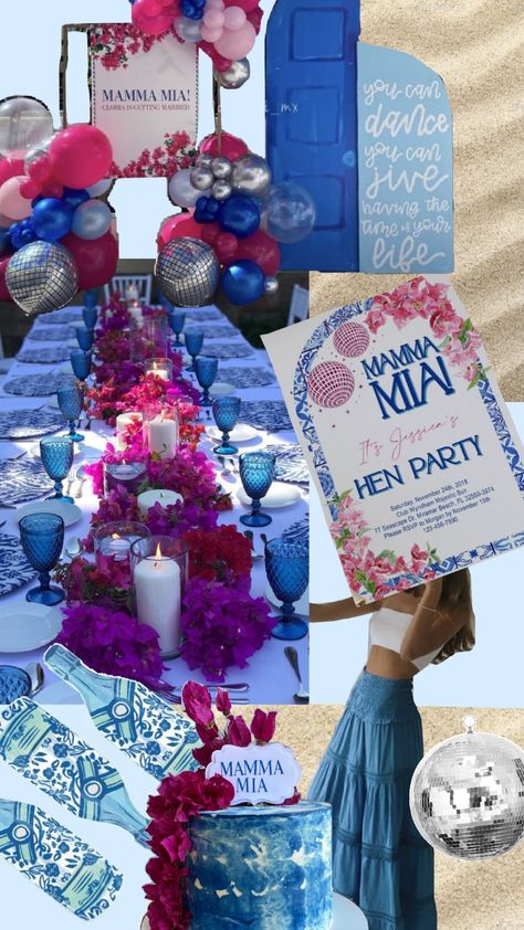 Mamma Mia Outdoor Party, Mama Mia Hens Party, Greece Themed Birthday Party, Mama Mia Hen Do, Mamma Mia Table Setting, Mama Mia Prom Theme, Mamma Mia Picnic, Greek Bachelorette Party, Mamma Mia Table Decor