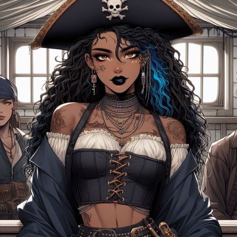 Pirate Female Art, Pirate Oc Art, Female Robin Hood, Woman Concept Art, Black Baby Art, Girl Pirates, Avatar Fan Art, Characters Inspiration Drawing, Pirate Woman