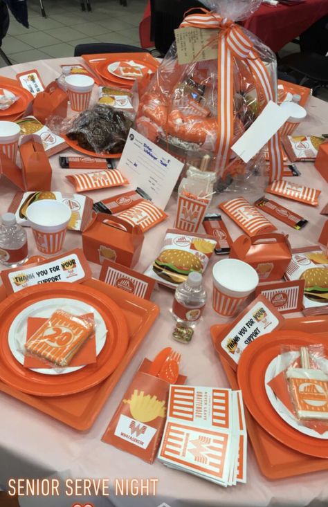 Whataburger Nails, Whataburger Party Theme, Senior Serve Table Ideas High Schools, Senior Serve Table Themes, Whataburger Wedding, Whataburger Birthday Party, Whataburger Party, Senior Table, What A Burger