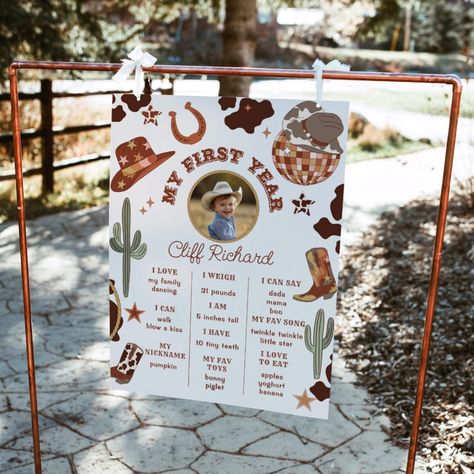 First Rodeo cowboy gender neutral photo Milestone My First Rodeo Decorations, 1st Birthday Rodeo Theme, First Rodeo Backdrop, Rodeo Themed 1st Birthday, Rodeo Decorations, Rodeo Decor, First Rodeo Birthday Party, Cowboy First Birthday, 1st Rodeo