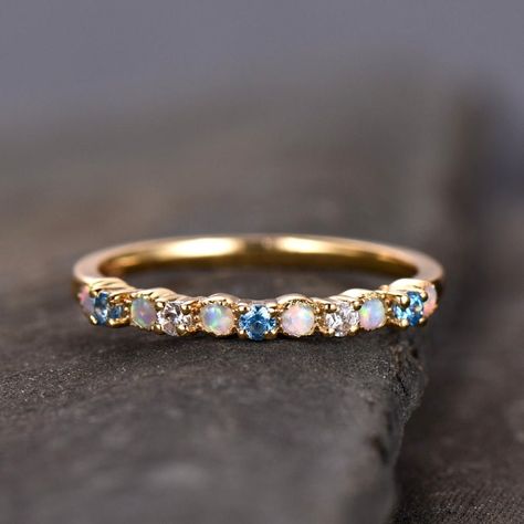 Blue Topaz Ring Silver, Opal Band Ring, Opal Stacking Ring, Opal Wedding Band, Silver Ring Band, Opal Wedding, White Opal Ring, Opal Wedding Rings, Ethiopian Opal Ring