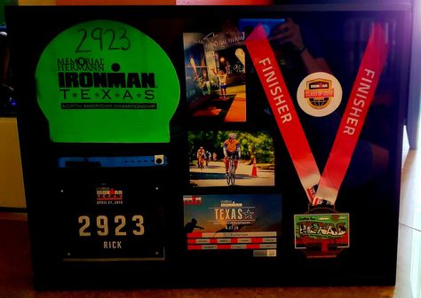 Race Shadow Box Ideas, Ironman Signs, Ironman Race, Iron Man Race, Medal Displays, Shadow Box Ideas, Medal Display, Box Ideas, Triathlon