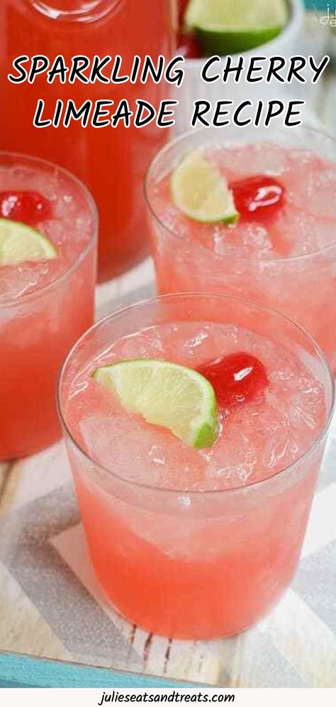 Sparkling Cherry Limeade Recipe ~ Just like Sonic’s Famous Cherry Limeade! Now You Can Have it at Home with Only Four Ingredients! @julieseats #summer #drink Cherry Limeade Recipe, Limeade Drinks, Sonic Cherry Limeade, Limeade Recipe, Frozen Limeade, Cherry Crumble, Cherry Vodka, Cherry Limeade, Clam Recipes