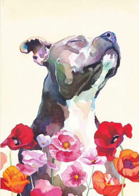 Pitbull Watercolor Painting, Pitbull Art Drawing, Watercolor Pitbull, Pitbull Painting, Pitbull Illustration, Dog Acrylic Painting, Pet Portrait Paintings, Dog Portraits Art, Pitbull Art