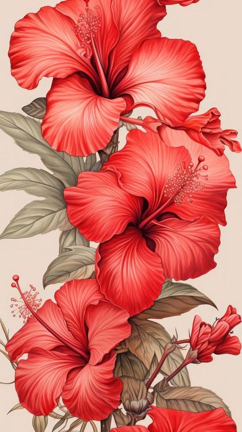 Wallpaper red hibiscus flowers plant inflorescence gladiolus. | premium image by rawpixel.com / Nunny White And Red Wallpaper, Summer Vintage Aesthetic, Hibiscus Drawing, Hibiscus Flower Tattoos, Red Backgrounds, Jungle King, Whatsapp Background, Tropical Aesthetic, Nice Designs