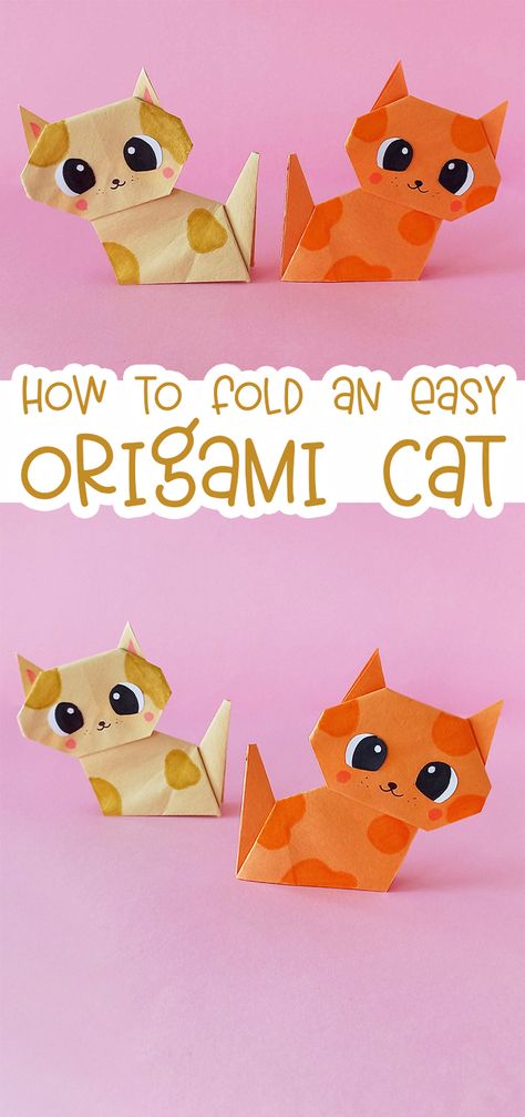 Origami Cat Step By Step, Origami Crafts Step By Step, Easy Origami For Kids Step By Step, Origami Art Step By Step, Origami Animals Step By Step, Origami Cat Tutorial, Cat Origami, Holiday Origami, Origami Halloween