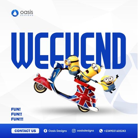 Weekend
Minions
Social Media post
Digital Marketing
Brand Identity
Flyer Design
Poster design
Oasis Designs
Unique
Daily contents
Best
Trending Weekend Creative, Weekly Activities, Monday Design, Digital Ads, Web Ads, Flyer Ideas, Birthday Flyer, Bon Weekend, Mockup Downloads