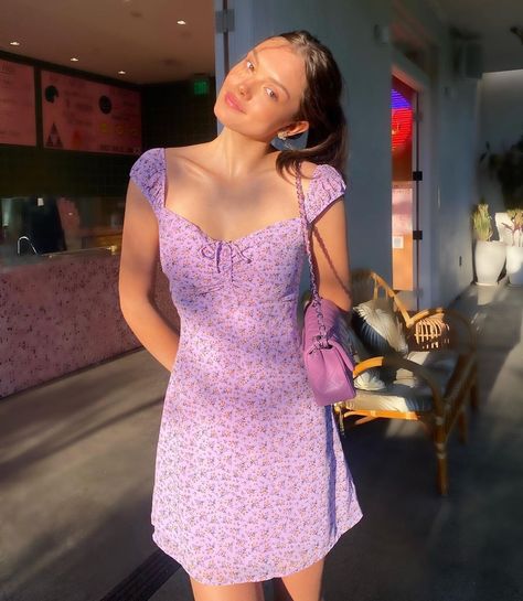 Rivera Aesthetic, Purple Gingham Dress, One Last Stop, Lavender Mini Dress, Sundress Short, Purple Sundress, Purple Summer Dress, Spring Date, Date Night Outfits