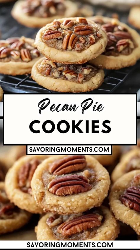 are the perfect fusion of two beloved treats—warm, gooey pecan pie and crunchy, chewy cookies! These bite-sized delights are easy to make and packed with rich, buttery flavor, making them the ideal snack or dessert. Perfect for holiday gatherings, or just an indulgent treat any time of year.

Make this dish tonight – grab the recipe and start baking today!
#PecanPieCookies #CookieRecipes #BakingRecipes #DessertIdeas #SweetTreats #HolidayCookies #PecanDessert #CookiesOfTheDay #BakingJoy #... Great American Cookie Recipe Copycat Chewy Pecan, Nut Balls Cookies, Little Pecan Pies, Cooking Classy Recipes Desserts, Recipes With Pecans Dessert, Peacon Pie Cookies Recipe, Cookie Recipes With Pecans, Pecan Pie Thumbprint Cookies, Pecan Pie Cookies Easy