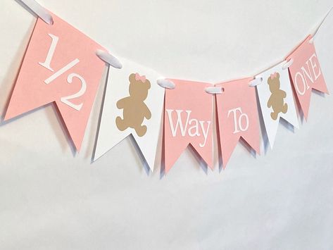 Half Birthday Decor, 2 Birthday Decorations, Happy Half Birthday, Half Birthday Baby, Handmade Decorative Items, Teddy Bear Birthday, One Banner, Half Birthday, First Birthday Decorations