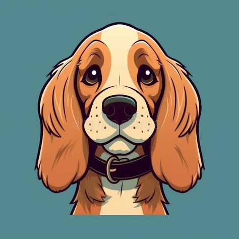 Cute Cartoon Cocker Spaniel. Generative AI stock photography Cocker Spaniel Art Illustration, Cocker Spaniel Cartoon, Cocker Spaniel Illustration, Paw Print Clip Art, Anime Dog, Dog Clip Art, Spaniel Art, Cartoon Drawing Tutorial, Dog Icon