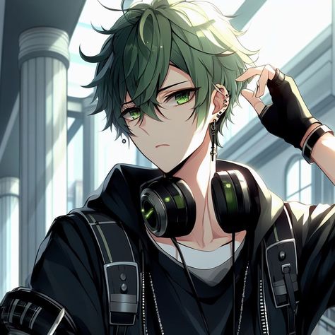 Green Hair Oc Male, Green Hair Male, Anime Green Hair, Oc Boy, Dark Green Hair, Rp Characters, Dragon Star, Male Oc, Art Boy