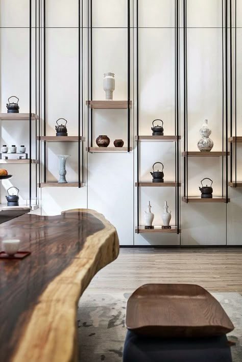 floating shelves Kitchen Table Metal, Shelving Design, Regal Design, Wood Bedroom, Wood Ceilings, Trendy Kitchen, Shelf Design, Wooden Table, Retail Design